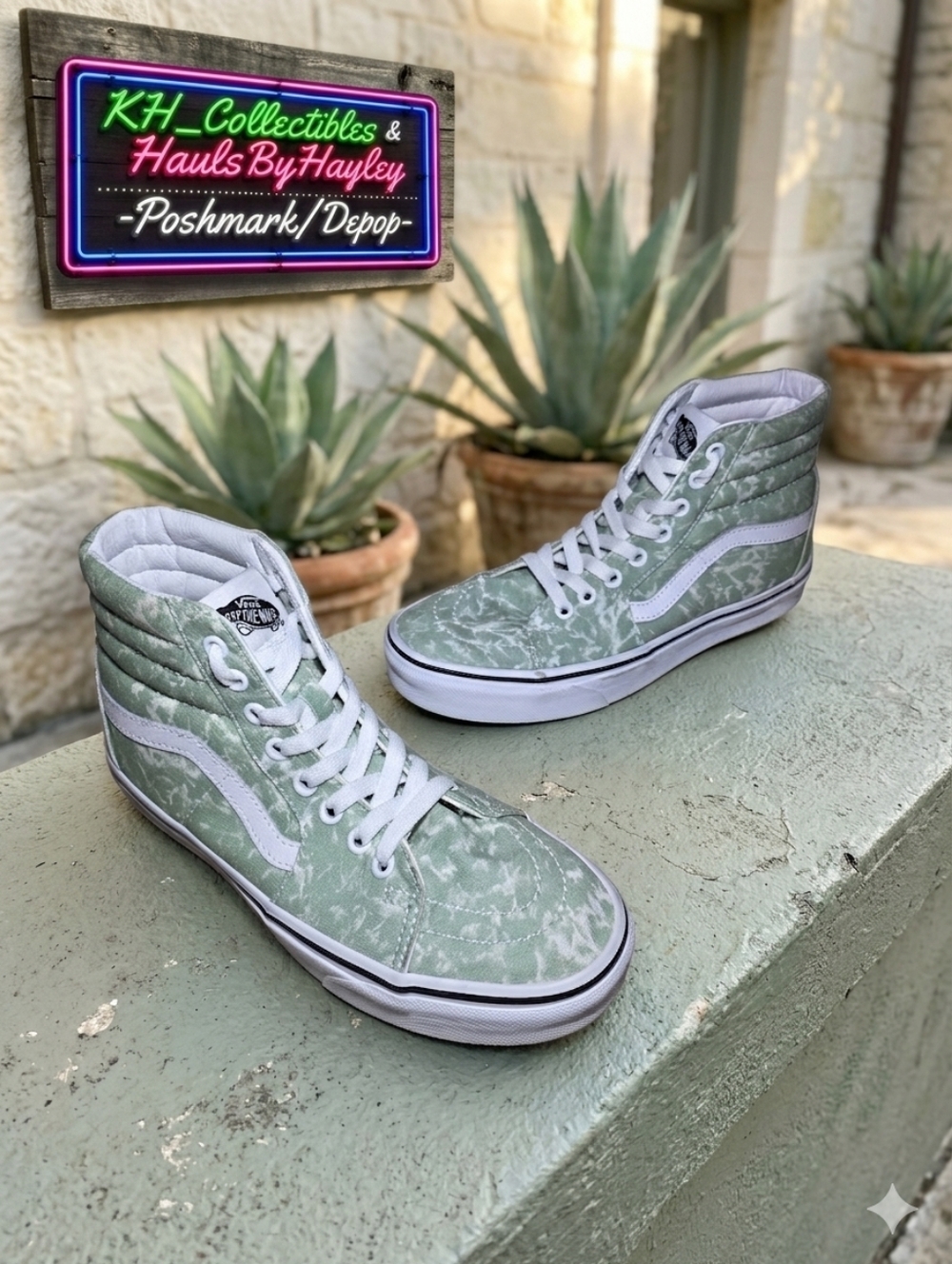 Vans Sk8-Hi Sage Green Marble Wash High Top Sneakers Women's 8 / Men's 6.5